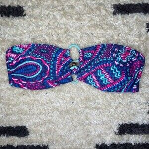 Aerie paisley print strapless padded bandeau bikini swim top women's size small